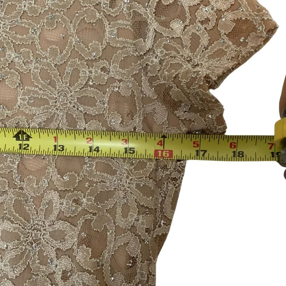 Brittany Black Beige Bling Sparkle Glittery Lace Top for Women - Picture 7 of 10